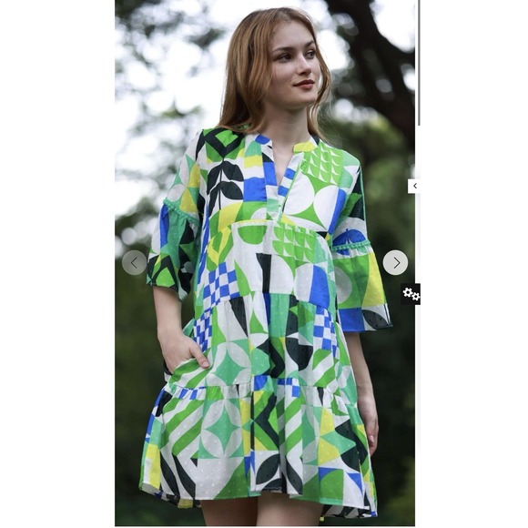 Maude Vivante Dresses & Skirts - Maude Vivante BAUHAUS WENDY DRESS Green Vibrant Print Resort Dress Size XS